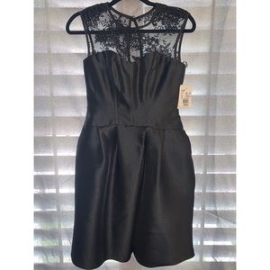 Formal Silky Black Dress Lace Shoulders Size 2